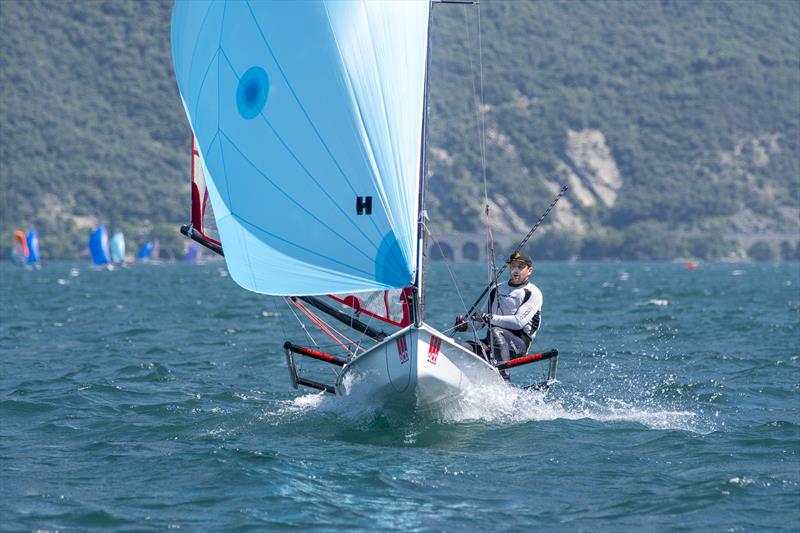 ACO 12th Musto Skiff Worlds at Torbole, Lake Garda Day 1 photo copyright Emilio Santinelli taken at Circolo Vela Torbole and featuring the Musto Skiff class