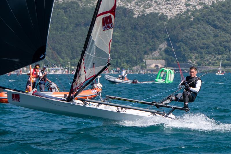 ACO 12th Musto Skiff Worlds at Torbole, Lake Garda Day 1 photo copyright Emilio Santinelli taken at Circolo Vela Torbole and featuring the Musto Skiff class