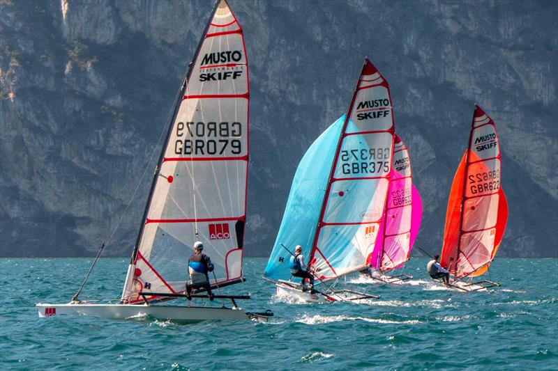 ACO 12th Musto Skiff Worlds at Torbole, Lake Garda Day 1 photo copyright Emilio Santinelli taken at Circolo Vela Torbole and featuring the Musto Skiff class