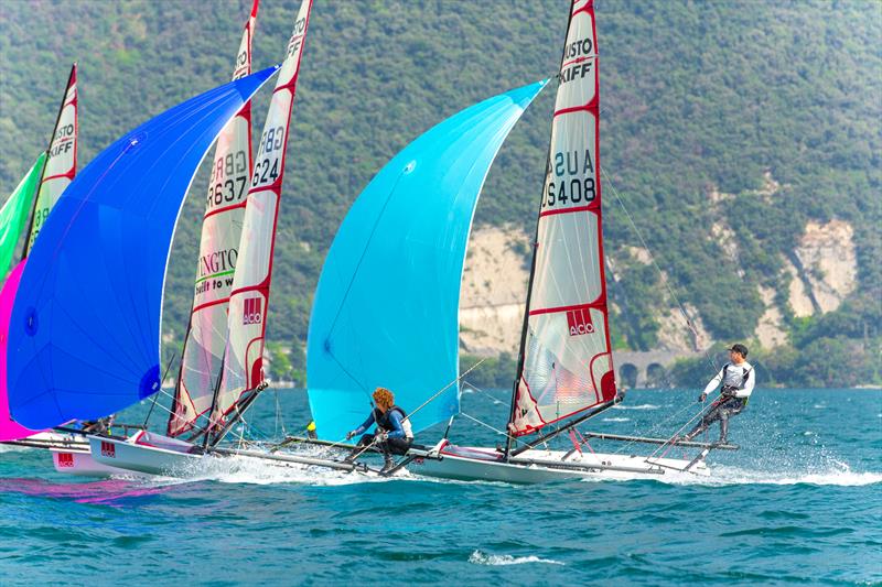 Matthias Houvenagel, AUS 408, on ACO 12th Musto Skiff Worlds at Torbole, Lake Garda Day 3 - photo © Emilio Santinelli