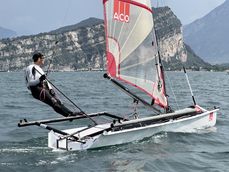 Matthias Houvenagel (AUS 408) on day 5 of the  ACO 12th Musto Skiff Worlds at Torbole, Lake Garda - photo © Emilio Santinelli