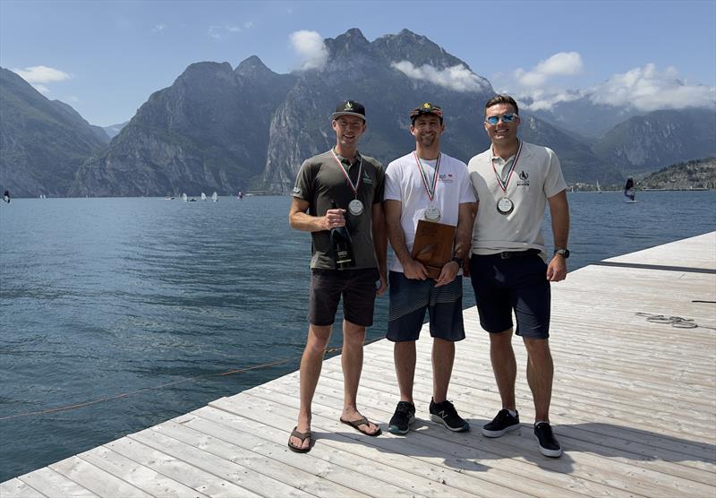 Top 3 in the ACO 12th Musto Skiff Worlds at Torbole, Lake Garda photo copyright Emilio Santinelli taken at Circolo Vela Torbole and featuring the Musto Skiff class