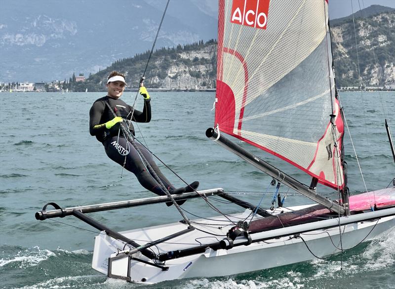 Bill Maughan (GBR 637) on day 5 of the  ACO 12th Musto Skiff Worlds at Torbole, Lake Garda photo copyright Emilio Santinelli taken at Circolo Vela Torbole and featuring the Musto Skiff class