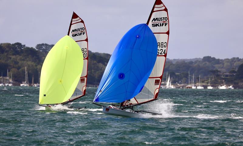 Mike Matthews and Eddie Bridle during the 2023 Noble Marine UK Musto Skiff Nationals at Restronguet photo copyright Ian Symonds taken at Restronguet Sailing Club and featuring the Musto Skiff class