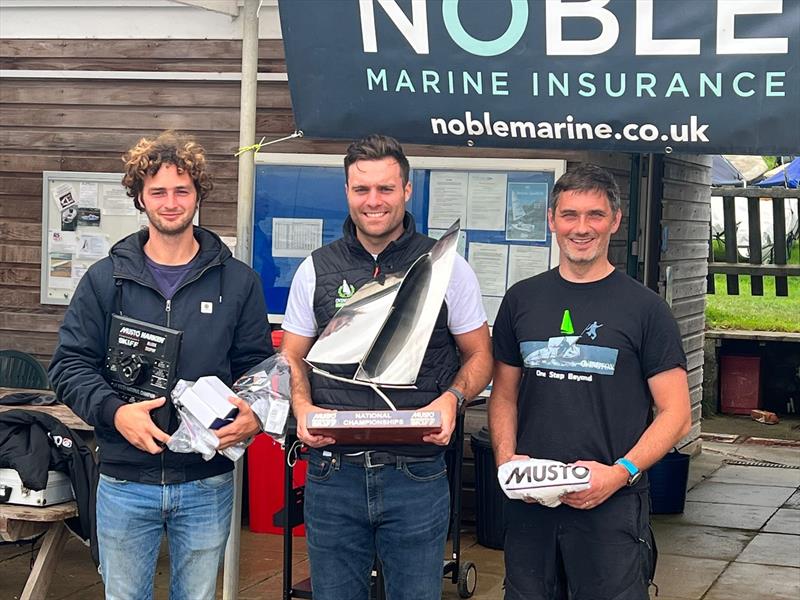 Podium in the 2023 Noble Marine UK Musto Skiff Nationals at Restronguet photo copyright MSCA taken at Restronguet Sailing Club and featuring the Musto Skiff class