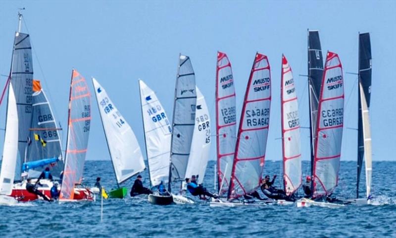 Musto Skiffs on Startline - ELYC Regatta 2025 photo copyright Steve Fraser taken at East Lothian Yacht Club and featuring the Musto Skiff class
