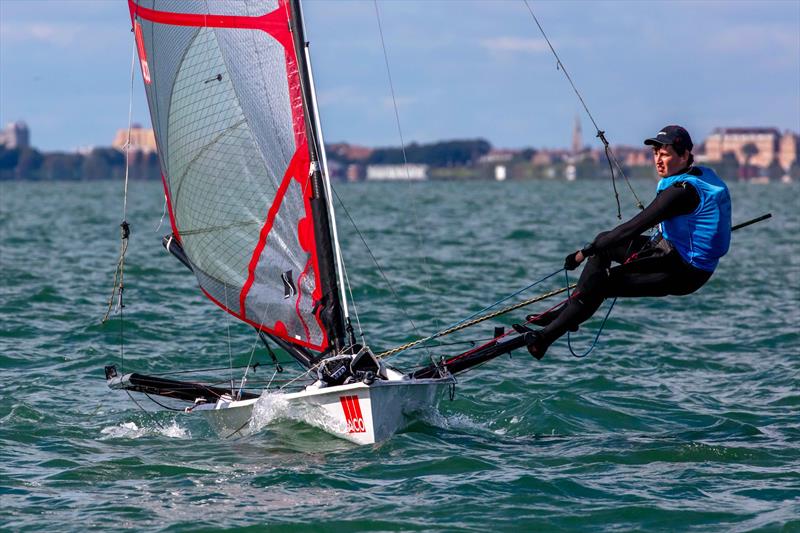 Euan Hurton on Day 4 of the 2025 Noble Marine Musto Skiff UK Nationals photo copyright Tim Olin / www.olinphoto.co.uk taken at Hayling Island Sailing Club and featuring the Musto Skiff class