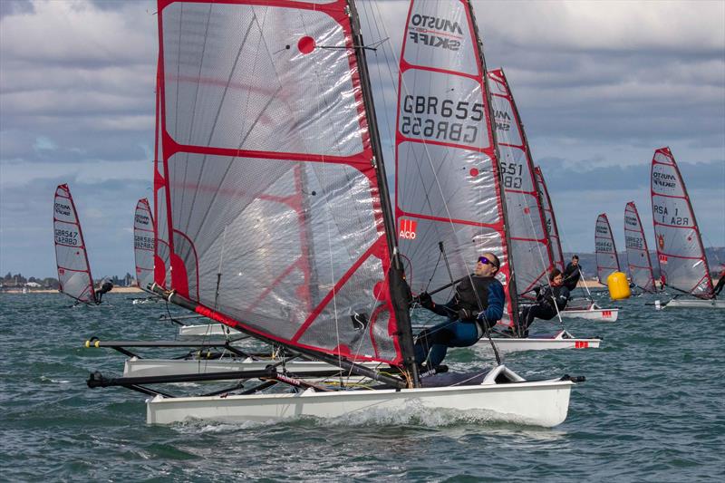 Racing on Day 4 of the 2025 Noble Marine Musto Skiff UK Nationals photo copyright Tim Olin / www.olinphoto.co.uk taken at Hayling Island Sailing Club and featuring the Musto Skiff class