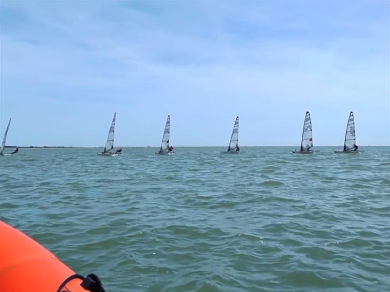 Musto Skiffs Training – Saturday - Going upwind after start photo copyright Rebecca Bines taken at Brightlingsea Sailing Club and featuring the Musto Skiff class