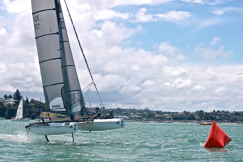 Nacra 20 of the RNZYS Performance Program foiling on the Waitemata Harbour in perfect flat water foiling conditions photo copyright RNZYS taken at  and featuring the Nacra class