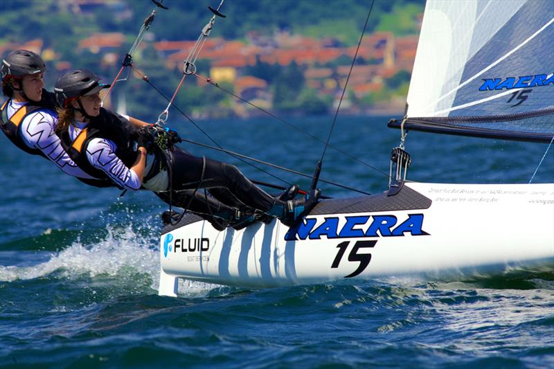 Alex Philpott & Jess D'Arcy during the inaugural Nacra Championship at Lake Como photo copyright Iain Philpott taken at Centro Vela Dervio and featuring the Nacra 15 class