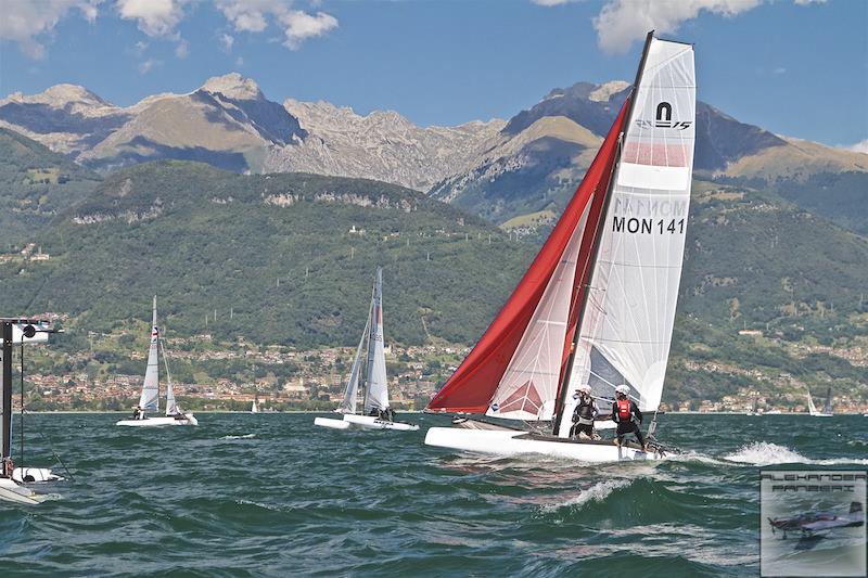 Nacra 15 European Championship at Gravedona, Lake Como, Italy photo copyright Alexander Panzeri taken at Centro Vela Alto Lario and featuring the Nacra 15 class