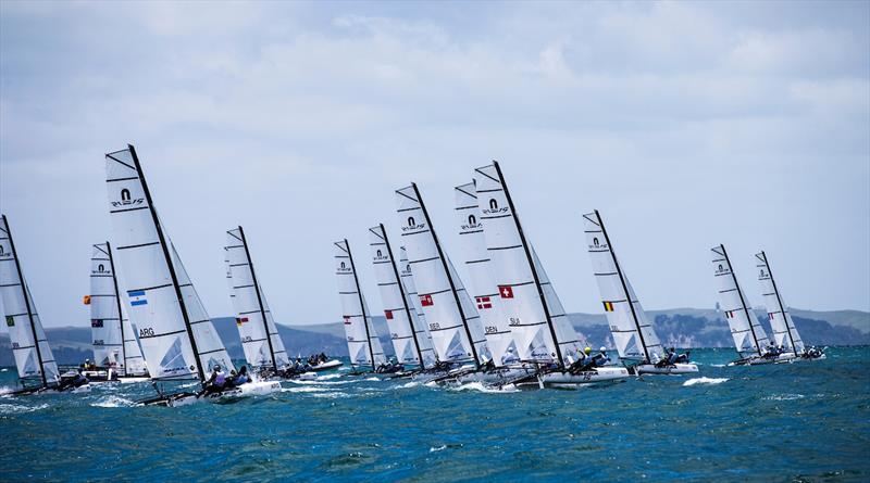 Nacra 15 fleet  - 2016 Aon Youth Sailing World Championships photo copyright Pedro Martinez / Sailing Energy taken at Torbay Sailing Club and featuring the Nacra 15 class