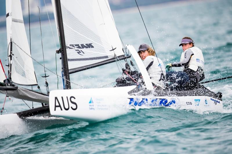 Australian Nacra 15 sailors - Shannon Dalton and Jayden Dalton at Youth Sailing Worlds Sanya photo copyright Tomas Moya / Sailing Energy / World Sailing taken at  and featuring the Nacra 15 class