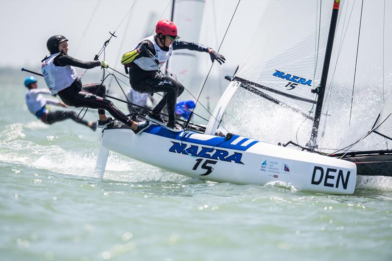 Nacra 15 - Day 3 of the Youth Sailing World Championships in Corpus Christi, Texas photo copyright Jen Edney / World Sailing taken at  and featuring the Nacra 15 class