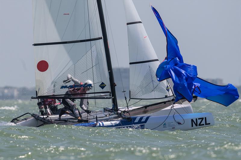 Greta Stewart, Tom Fyfe - NZL - Nacra 15 - Day 4 - Youth Sailing World Championships - Corpus Christi, Texas, USA  photo copyright Jen Edney / World Sailing taken at Corpus Christi Yacht Club and featuring the Nacra 15 class