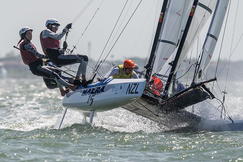 Greta Stewart, Tom Fyfe Nacra 15 (NZL) - Youth Sailing World Championships, Corpus Christi, Texas, USA. July 14-21, 2018 - photo © Jen Edney / World Sailing
