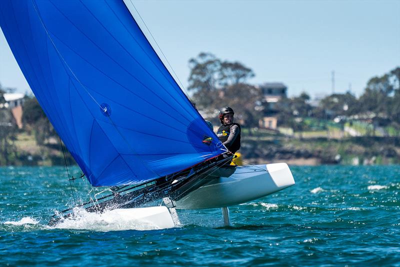 Nacra15s cruising on one hull during the lighter morning breeze - 2018 NSW Youth Championship - photo © Beau Outteridge