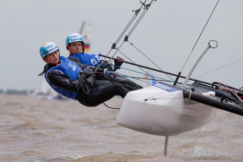 Argentina's Nacra 15 team - 2018 Youth Olympic Games photo copyright Matias Capizzano / World Sailing taken at  and featuring the Nacra 15 class