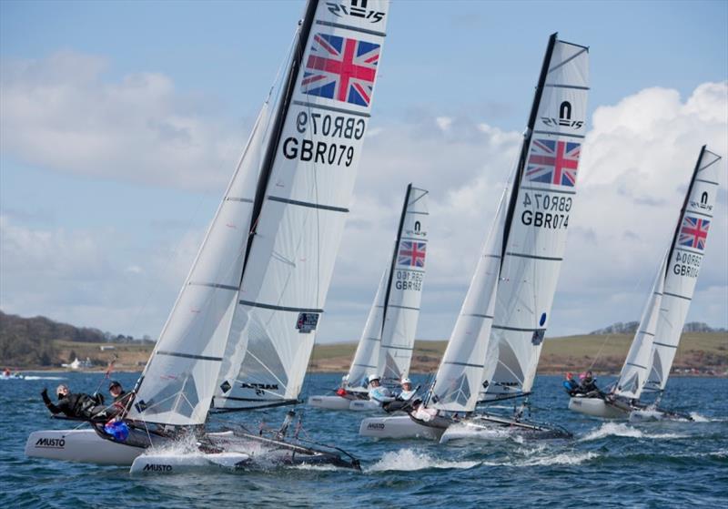 William Harrison, Arabella Sabberton, Marconi SC; Norfolk Broads YC; GWSC, Nacra 15 Open - 2018 UK Youth Nationals photo copyright Marc Turner / RYA taken at Royal Yachting Association and featuring the Nacra 15 class