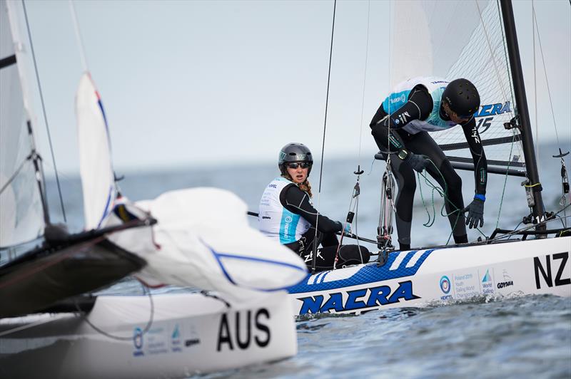 Nacra 15 - Helena Sanderson and Jack Honey are lying 6th overall after Day 2 of the Hempel Youth Sailing World Championships, Poland photo copyright Robert Hajduk / World Sailing taken at  and featuring the Nacra 15 class