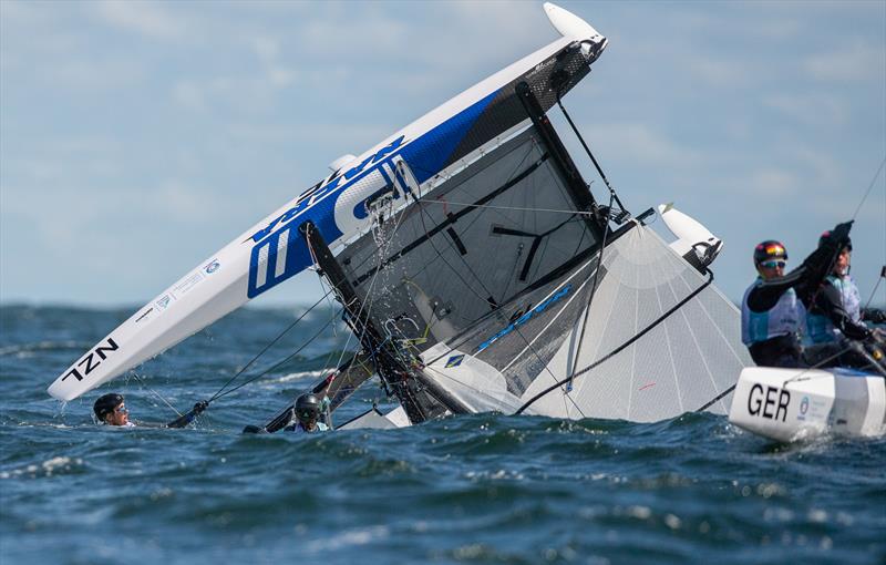 Helena Sanderson / Jack Honey (NZL) - Nacra 15 - Day 3 - 2019 Hempel Youth Sailing World Championships, Gdynia, Poland photo copyright Szymon Sikora / World Sailing taken at  and featuring the Nacra 15 class