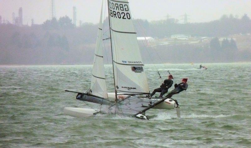Ben Harris & Annabel Luxton win the Fast fleet at Weston SC's January Cup photo copyright Olly Harris taken at Weston Sailing Club and featuring the Nacra 15 class