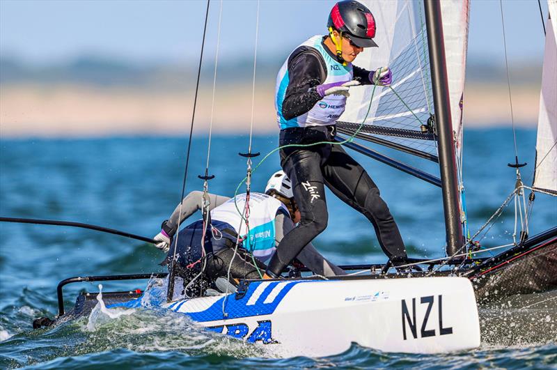 Helena Sanderson / Cam McGlashan (NZL) (ILCA 6) - Allianz Youth World Sailing Championships - Day 2 - The Hague - July 2022 photo copyright Sailing Energy / World Sailing taken at Jachtclub Scheveningen and featuring the Nacra 15 class