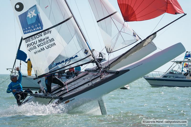 Medal race celebrations of the Nacra 17, 49er & 49erFX Worlds in Clearwater, Florida photo copyright Laurens Morel / www.saltycolours.com taken at Sail Life and featuring the Nacra 17 class