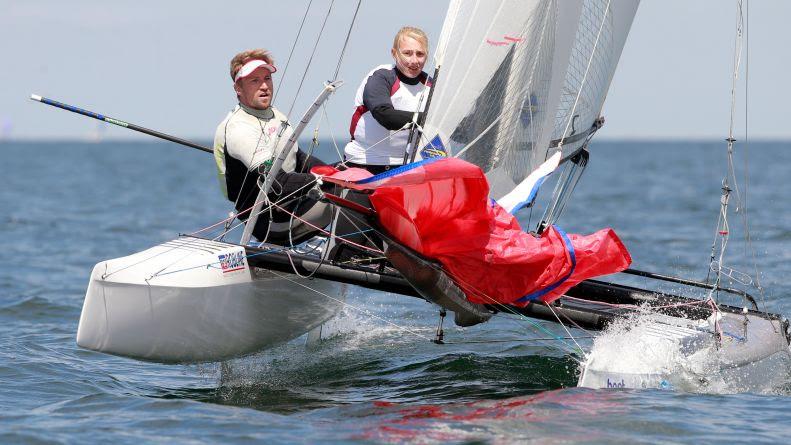 Thomas Zajac is back in the Nacra 17 catamaran but racing with a new crew, Barbara Matz, at Kieler Woche - photo © Kieler Woche / okPress