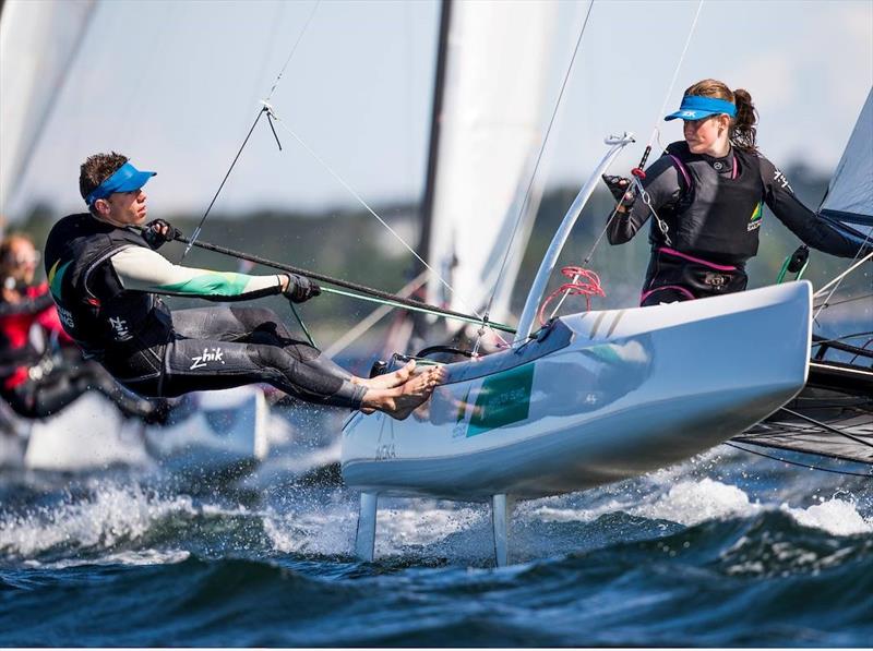 Paul Darmanin and Lucy Copeland photo copyright Thomas Moya taken at Woollahra Sailing Club and featuring the Nacra 17 class