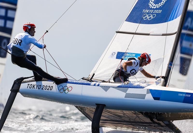 John Gimson and Anna Burnet (GBR) in the Nacra 17 class on Tokyo 2020 Olympic Sailing Competition Day 5 photo copyright Sailing Energy / World Sailing taken at  and featuring the Nacra 17 class