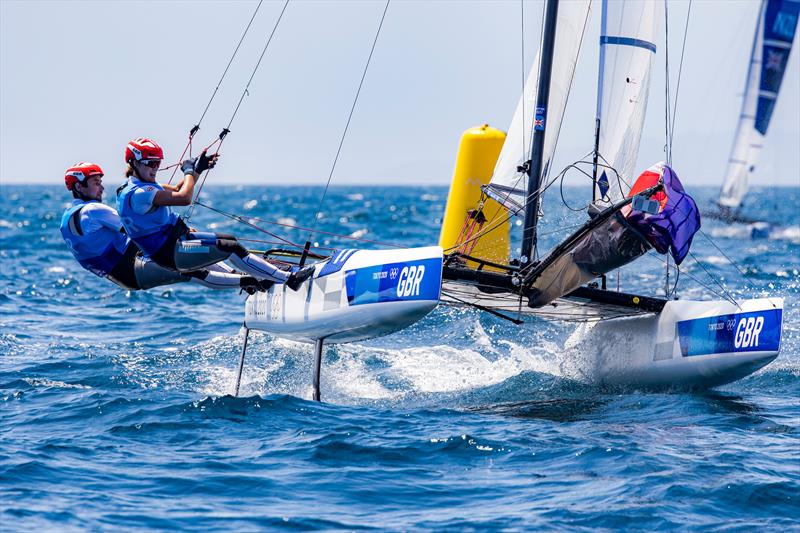 John Gimson and Anna Burnet (GBR) in the Nacra 17 class on day 8 of the Tokyo 2020 Olympic Sailing Competition photo copyright Sailing Energy / World Sailing taken at  and featuring the Nacra 17 class