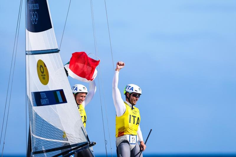 Nacra 17 Gold for Ruggero Tita and Caterina Banti (ITA) at the Tokyo 2020 Olympic Sailing Competition photo copyright Sailing Energy / World Sailing taken at  and featuring the Nacra 17 class