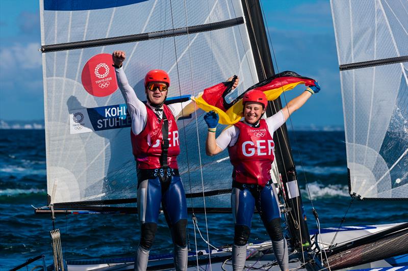 Nacra 17 Bronze for Paul Kohlhoff and Alica Stuhlemmer (GER) at the Tokyo 2020 Olympic Sailing Competition photo copyright Sailing Energy / World Sailing taken at  and featuring the Nacra 17 class