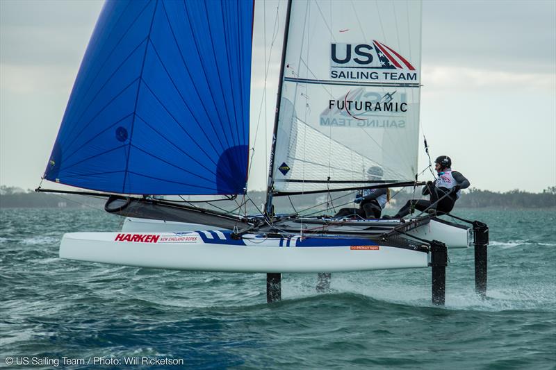 Bora Gulari and Helena Scutt train aboard their Nacra 17 photo copyright US Sailing / Will Ricketson taken at  and featuring the Nacra 17 class