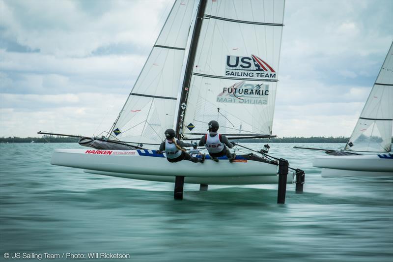 Americans Bora Gulari and Helena Scutt train on their Nacra 17 - photo © US Sailing/Will Ricketson