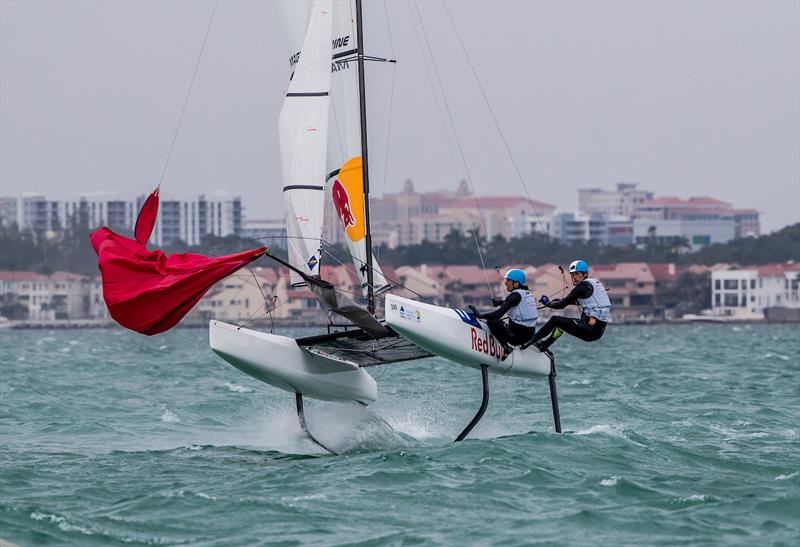 Santiago Lange and Cecilia Carranza Saroli (ARG) foiling - Miami 2018 World Cup Series photo copyright Jesus Renedo / Sailing Energy taken at  and featuring the Nacra 17 class