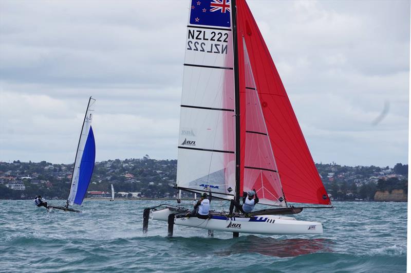 Gemma Jones, Jason Saunders, Oceanbridge NZL Sailing Regatta, Day 2, February 5, 2018 photo copyright Yachting New Zealand taken at Murrays Bay Sailing Club and featuring the Nacra 17 class