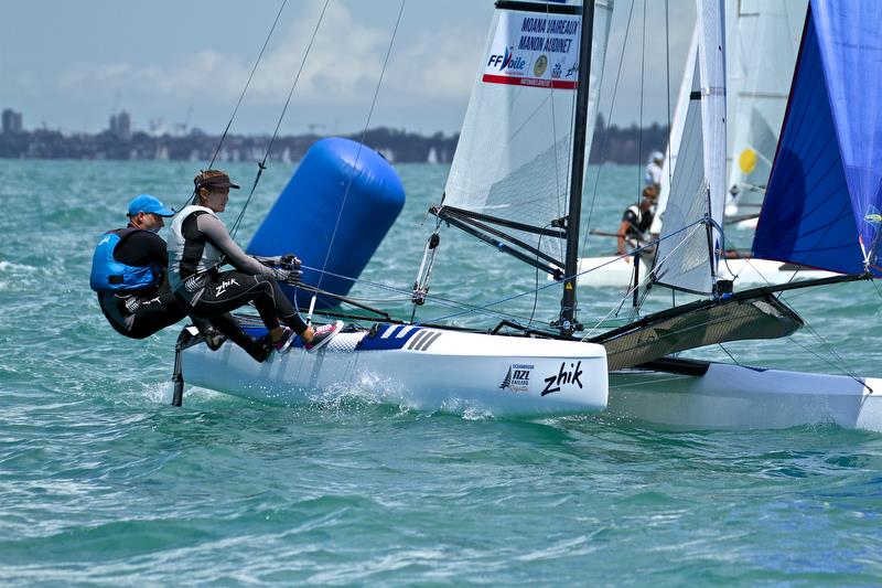 Nacra 17, Oceanbridge NZL Sailing Regatta, Day 3, February 5, 2018, Murrays Bay SC photo copyright Richard Gladwell taken at Murrays Bay Sailing Club and featuring the Nacra 17 class