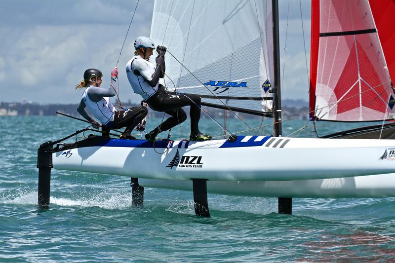 Oceanbridge NZL Sailing Regatta, Day 3, February 5, 2018, Murrays Bay SC photo copyright Richard Gladwell taken at Murrays Bay Sailing Club and featuring the Nacra 17 class