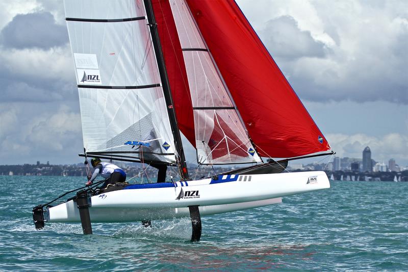 Oceanbridge NZL Sailing Regatta, Day 3, February 5, 2018, Murrays Bay SC photo copyright Richard Gladwell taken at Murrays Bay Sailing Club and featuring the Nacra 17 class