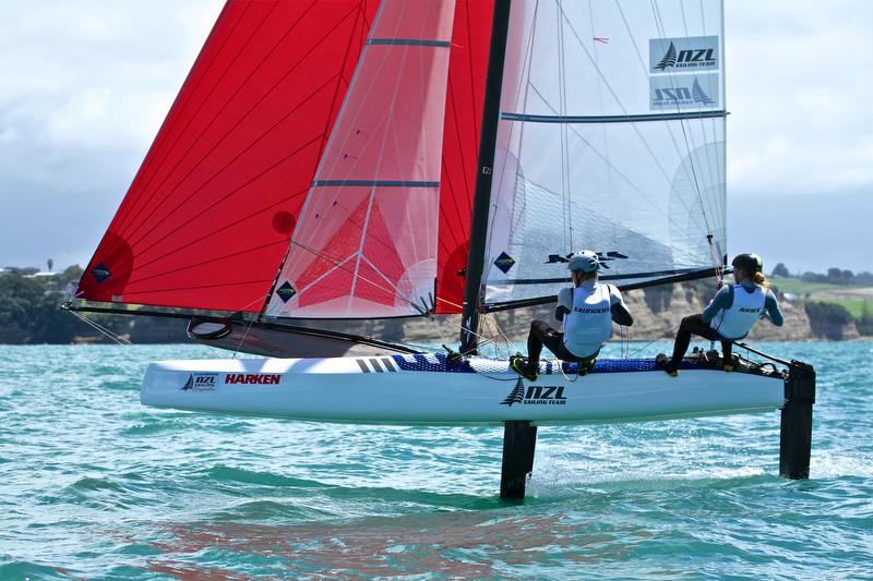 Oceanbridge NZL Sailing Regatta, Day 3, February 5, 2018, Murrays Bay SC photo copyright Richard Gladwell taken at Murrays Bay Sailing Club and featuring the Nacra 17 class