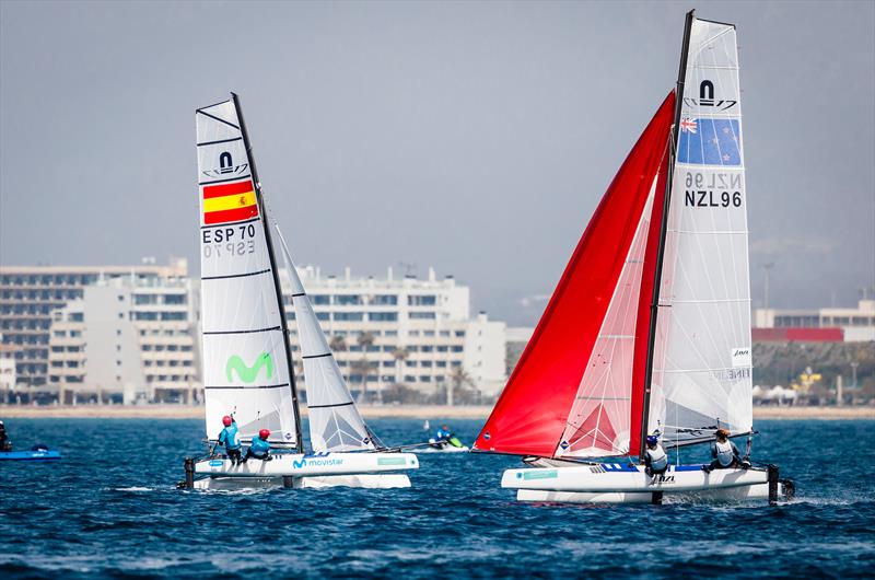 Wilkinson and Mackay (NZL) - Nacra 17 - Medal Race - 49th Trofeo Princesa Sofia Iberostar, April 7, 2018 photo copyright Bernard Bibiloni / Sailing Energy / Trofeo Princesa Sofia Iberostar taken at  and featuring the Nacra 17 class