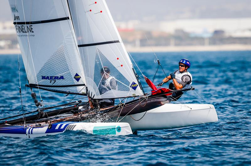 Wilkinson and Mackay (NZL) - Nacra 17 - Medal Race - 49th Trofeo Princesa Sofia Iberostar, April 7, 2018 photo copyright Bernard Bibiloni / Sailing Energy / Trofeo Princesa Sofia Iberostar taken at  and featuring the Nacra 17 class