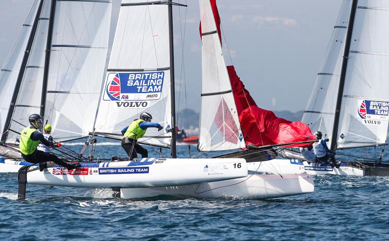 Saxton and Boniface (Nacra 17) at the 2018 World Cup Series Hyères photo copyright Richard Langdon / Sailing Energy taken at  and featuring the Nacra 17 class