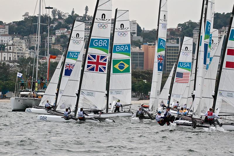 Start of the Nacra 17 Medal race - 2016 Olympic Regatta - photo © Richard Gladwell