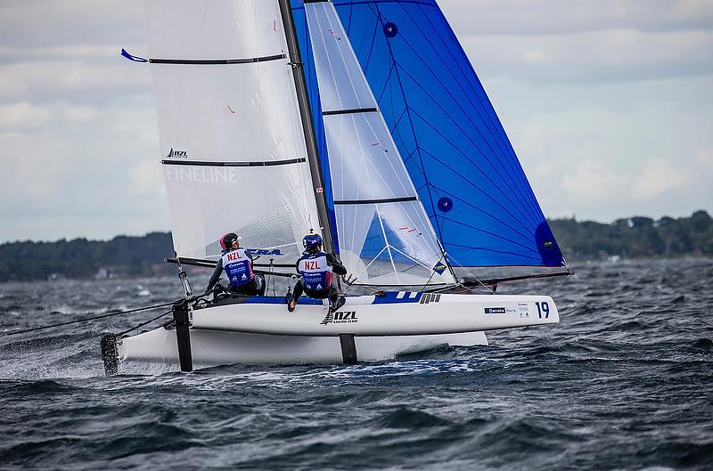 Olivia Mackay / Micah Wilkinson (NZL) - Nacra 17 - Day 4 - Hempel Sailing World Championships, Aarhus - August 2018 photo copyright Sailing Energy / World Sailing taken at  and featuring the Nacra 17 class