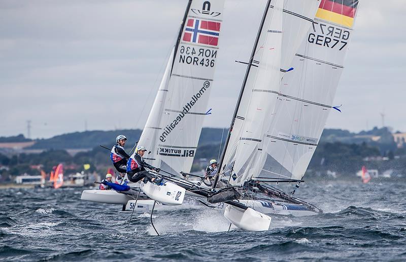 Overall leaders Tita/Banti (ITA) - Nacra 17 - Day 4 - Hempel Sailing World Championships 2018, Aarhus, Denmark photo copyright Sailing Energy / World Sailing taken at  and featuring the Nacra 17 class