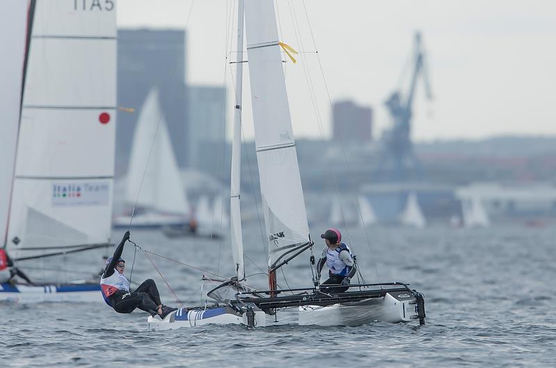 Olivia Mackay / Micah Wilkinson (NZL) - Nacra 17- Hempel Sailing World Championships - Day 5 - Aarhus, Denmark photo copyright Sailing Energy / World Sailing taken at  and featuring the Nacra 17 class